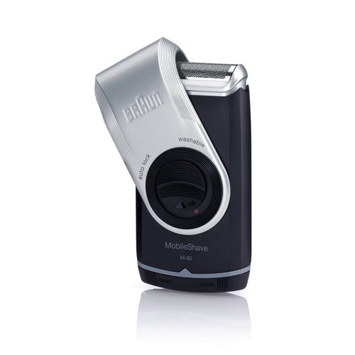 Braun MobileShave M-90 Travel Shaver - Precision Trimmer & Washable Design - Silver Finish