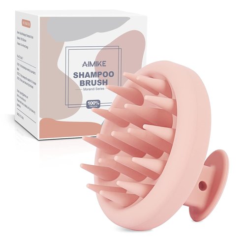 AIMIKE Scalp Massager Shampoo Brush - Soft Silicone Hair Scrubber for Dandruff & Hair Growth - Pink