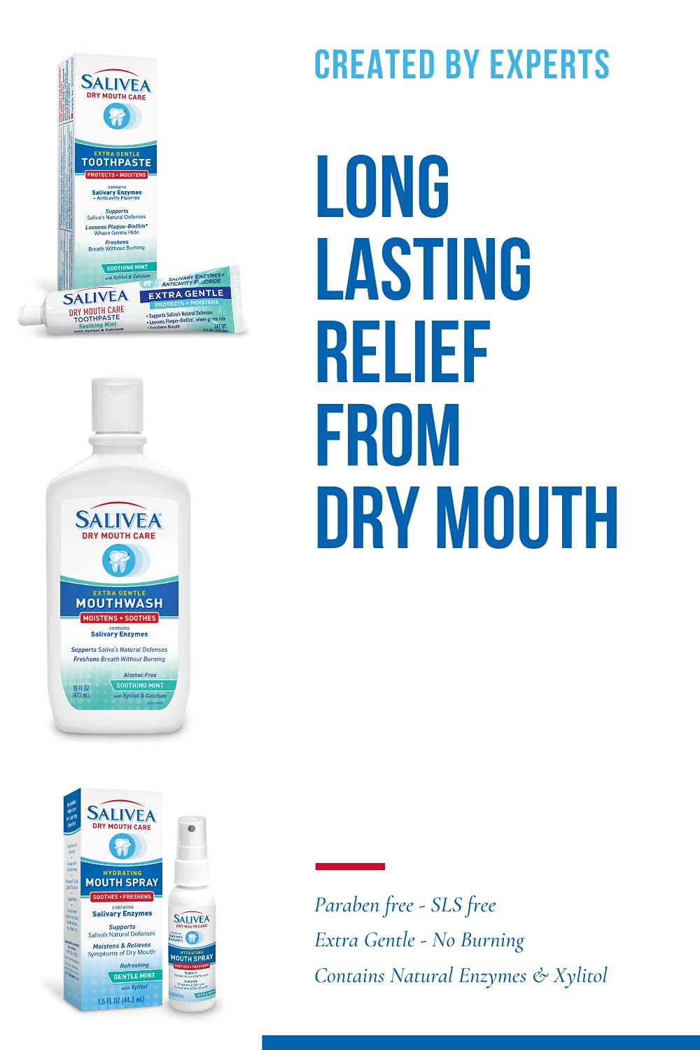 SALIVEA Dry Mouth Toothpaste - Soothing Mint Toothpaste with Natural Salivary Enzymes - Gentle Toothpaste to Aid Dry Mouth Care - Natural, Paraben Free Dry Mouth Toothpaste - Mint Flavor (4.3 oz Tube)
