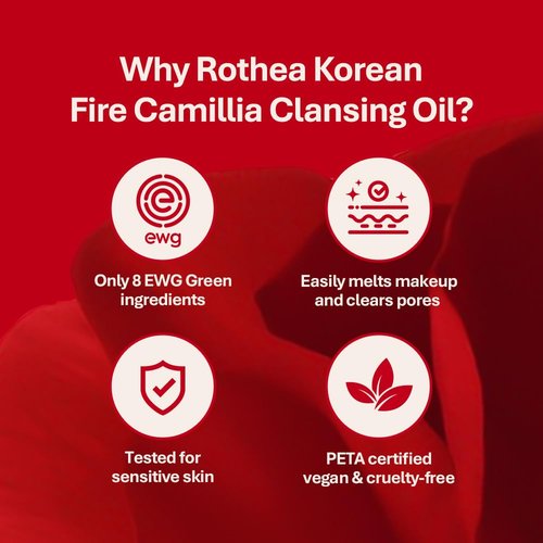 Rothea Korean Fire Camellia Cleansing Oil – Gentle Oil Cleanser for Face & Makeup, Blackhead Remover, Korean Skin Care, 6.76 fl oz / 200ml