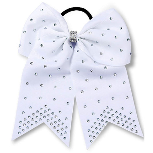 Juexica 12 Pieces Jumbo Christmas Cheerleader Bows with Rhinestones Sequins, 7 Inch Large Ponytail Holder Cheer Hair Bows for Teen Girls Softball Cheerleader Sports (White, Rhinestone)