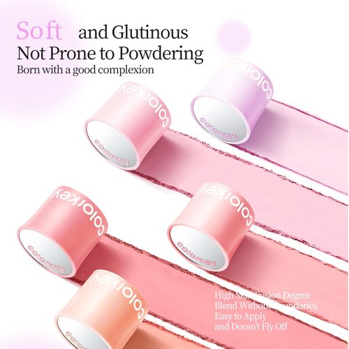 COLORKEY Shimmering Pudding Powder Blush - Lightweight, Non-Drying Formula | Naturally Luminous Semi-Matte Finish (01 Violet, 3.2g)