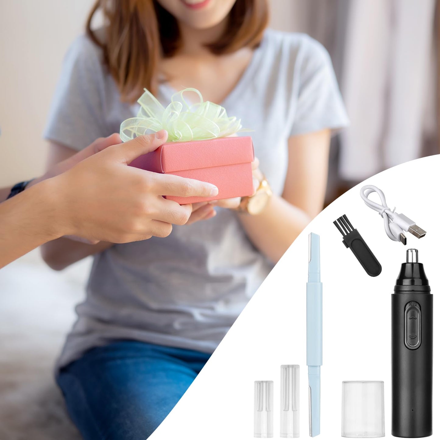 Yunmiss Nose Hair Trimmer for Women Men,Painless Rechargeable Ear Hair Trimmer Clipper,Portable Facial Hair Removal and Eyebrow Razor for Travel (Black)