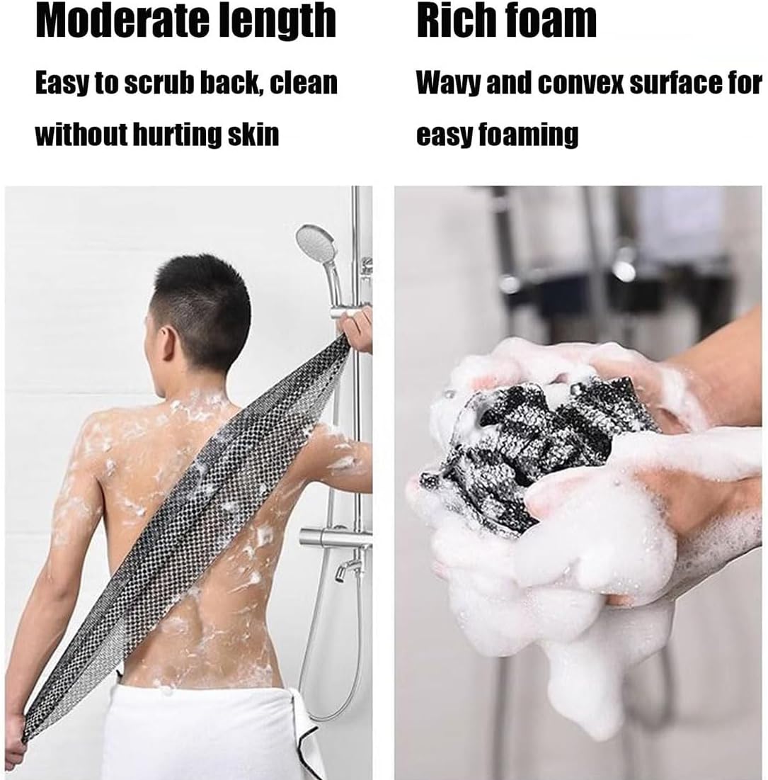 Skiennix Exfoliating Shower Towel - Long Washcloth Scrubber for Men & Women | Black