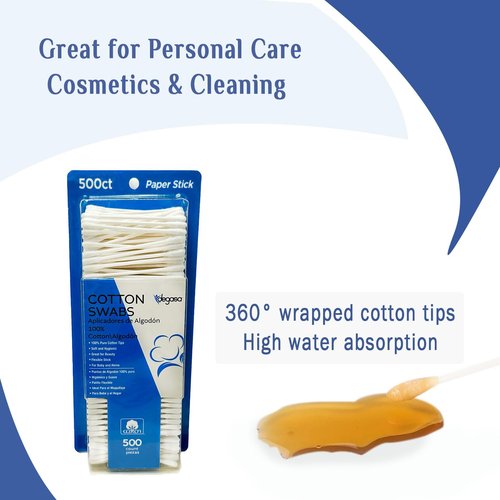 Degasa Premium Cotton Swabs - 100% Cotton Beauty & Household Essentials | 500 Count