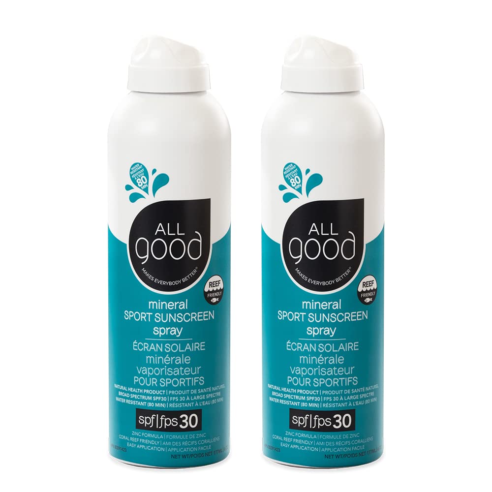 All Good Sport Sunscreen Spray - Broad Spectrum SPF 30 - Water Resistant & Coral Reef Friendly - 6 oz (2-Pack)