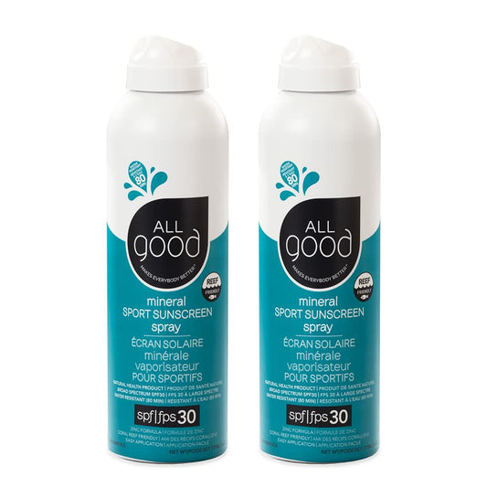 All Good Sport Sunscreen Spray - Broad Spectrum SPF 30 - Water Resistant & Coral Reef Friendly - 6 oz (2-Pack)
