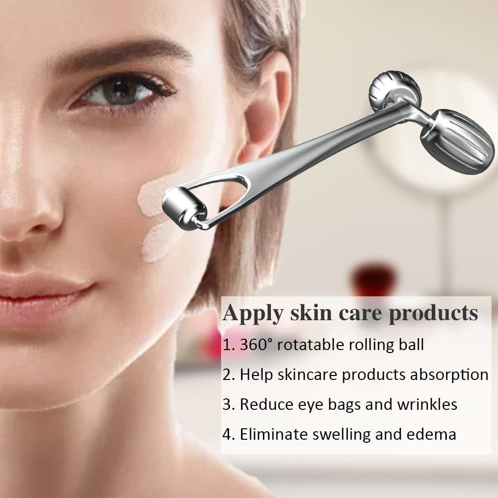 Yeamon Face Massager, Metal Face Roller Gua Sha Massage Tool for Face Neck Eye Body Skin Care, Facial Roller Gifts for Her, Women and Girl