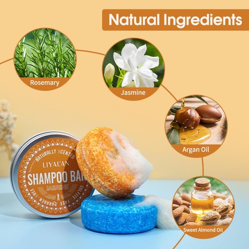LIYALAN Shampoo Bar - Deep Cleansing Solid Soap for Fine Oily Hair | Rosemary & Jasmine (2 Pack)
