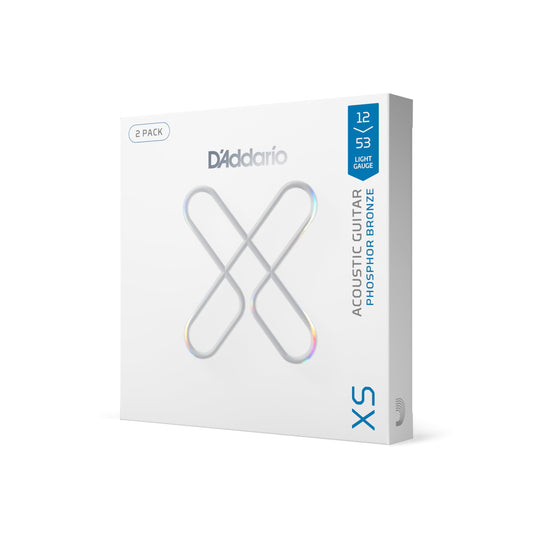 D'Addario Acoustic Guitar Strings, XS Phosphor Bronze Coated, XSAPB1256, Light Top/Medium Bottom Gauge 12-56, 6-String Set, Pack of 1