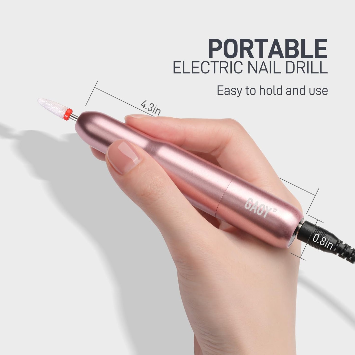 GAOY Electric Nail Drill for Acrylic and Gel, USB Electric Nail File, Portable Efile with Drill Bits, Manicure Pedicure Tools for Home Salon, Pink