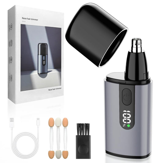 Ssoiew Nose Hair Trimmer for Men, Ear and Nose Trimmer for Men with Fast Charging Built-in Battery, Portable Nose Hair Trimmer for Women，LCD，Dual Edge Blade，High Speed 12000 RPM Motor