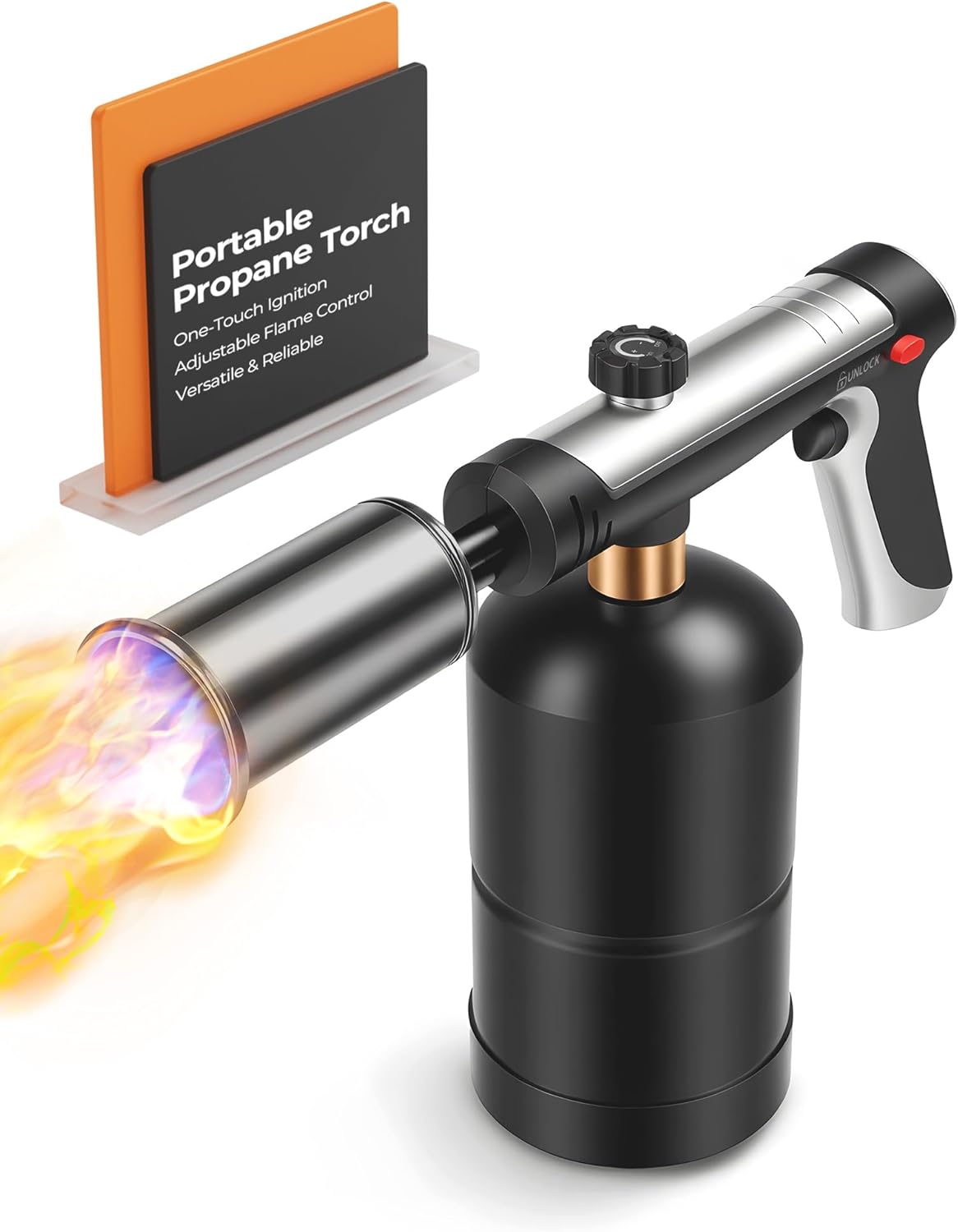 Skiennix Propane Torch Head - Culinary Blow Torch with Instant Heat Button & Safety Lock | Adjustable Flame for BBQ & Kitchen Use