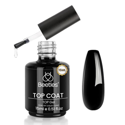 Beetles Gel Top Coat - 15ML Gel Polish No Wipe Top Coat for Nails Soak Off UV/LED Cured High Gloss Shine Long Lasting Protection