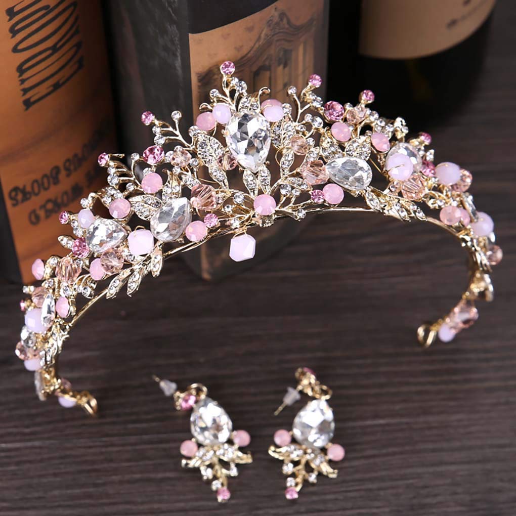 BELLAWOO Women Pink Tiara Princess Crystal Crown for Girls Birthday , Snow White Women Tiaras for Wedding