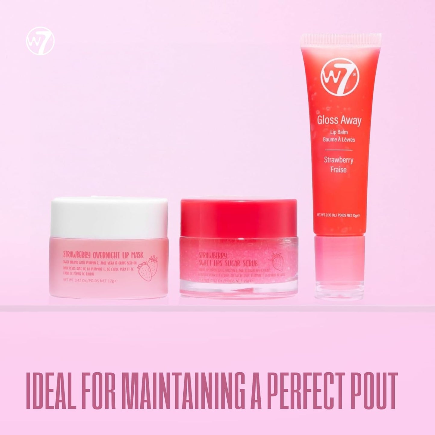 W7 Sweet Dreams Lip Care Gift Set - Overnight Mask, Balm & Scrub | Strawberry Flavor