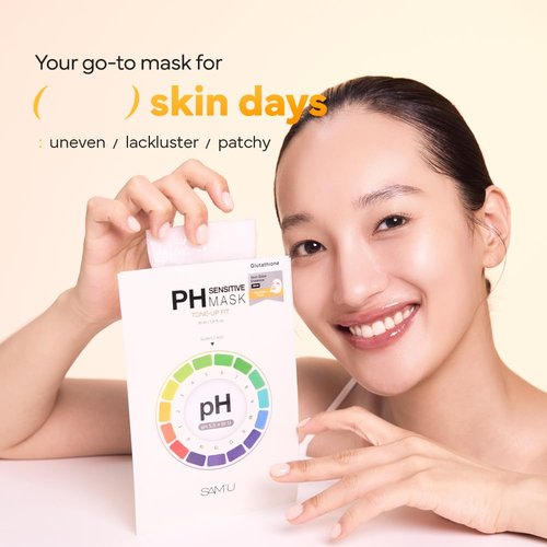 SAM’U PH Sensitive Tone Up Fit Face Mask - Radiance-Enhancing Vegan Sheet Mask with Glutathione & Niacinamide (5 Sheets)