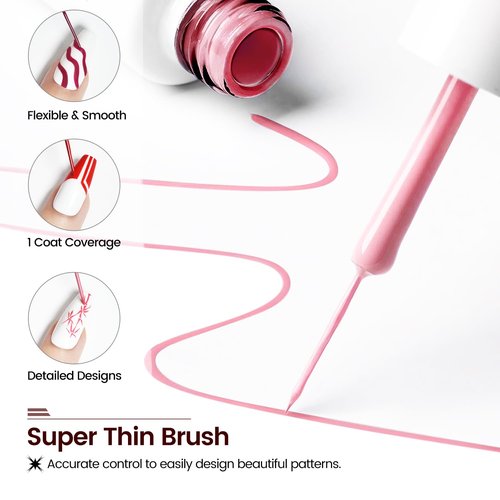 JODSONE 10pcs Nail Art Gel Liner Set,3D Nail Art Pens Effect for Fine Lines,Thin Brush Detail Polish,DIY Painted Nails at Home Salon,Liner Gel Nail Polish for Girls & Women