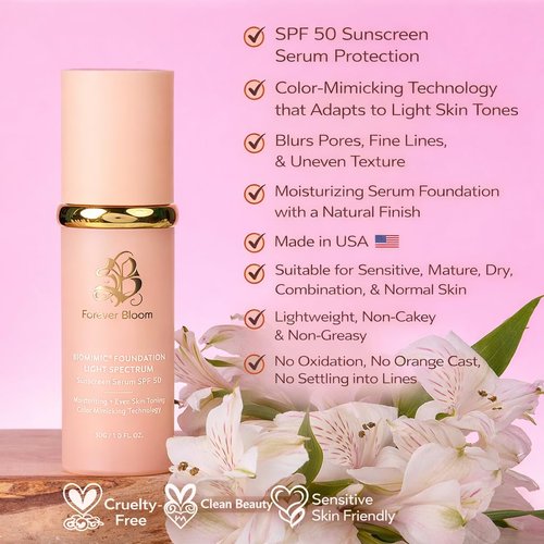 Forever Bloom Bio Mimic Foundation - Lightweight SPF 50 Hydration & Concealment for Mature Skin