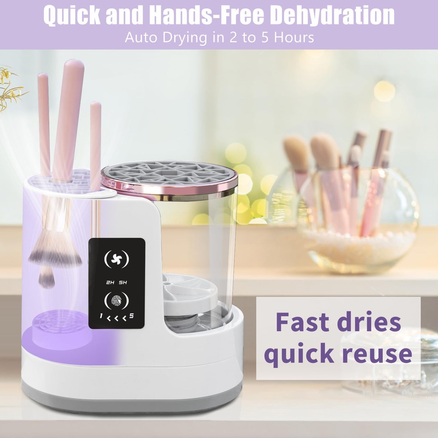 Electric Makeup Brush Cleaner, Automatic 3 in-1 Makeup Brush Dryer & Washer & Holder Combined, Portable Cosmetic Brush Cleaner Dryer Tool for All Size Makeup Brushes