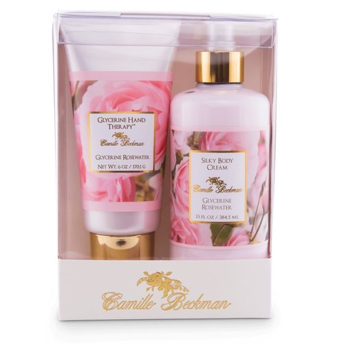 Camille Beckman Hand and Body Duet Set - Silky Body Cream & Glycerine Hand Cream | Rosewater Scent