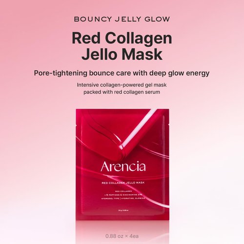 ARENCIA Red Collagen Jello Mask - Plump & Hydrating Hydrogel Mask for Dry Skin | 4 Pack with Collagen & Peptides