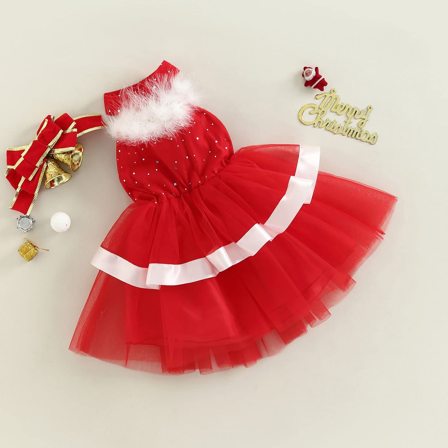 Baby Girls Christmas Dress Velvet Santa Claus Dress Long Sleeve Plush Xmas Princess Party Cosplay Costume Dress (U-Red, 2-3 Years)