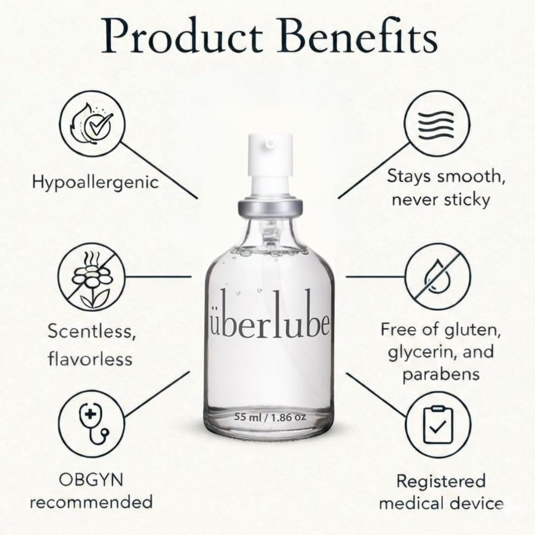Uberlube Premium Silicone Lube - Unscented, Long-Lasting Personal Lubricant | 1.86 Fl Oz, Waterproof, Ultra Smooth