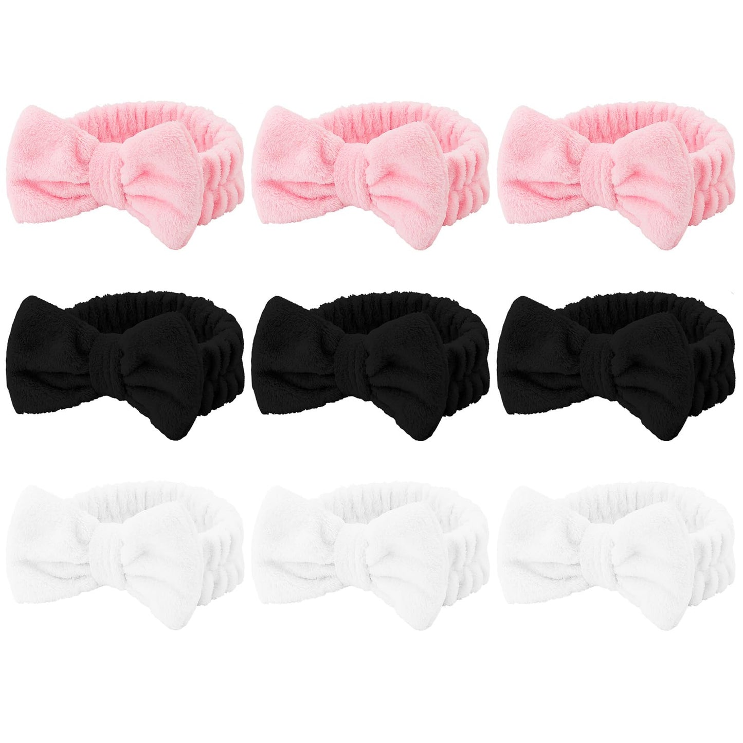 Casoty 9 Pcs Makeup Headbands, Bow Hair Band, Soft Coral Fleece Fuzzy Headbands for Women, Spa Headband for Face Washing Shower Yoga Spa Slumber Party