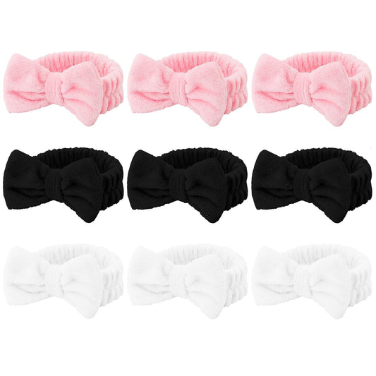 Casoty 9 Pcs Makeup Headbands, Bow Hair Band, Soft Coral Fleece Fuzzy Headbands for Women, Spa Headband for Face Washing Shower Yoga Spa Slumber Party