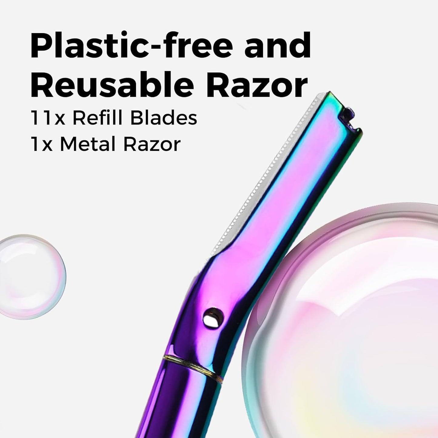 ZOMCHI Dermaplane Razor - Premium Facial & Eyebrow Razor with Metal Handle | 11 Blades, Rainbow Finish