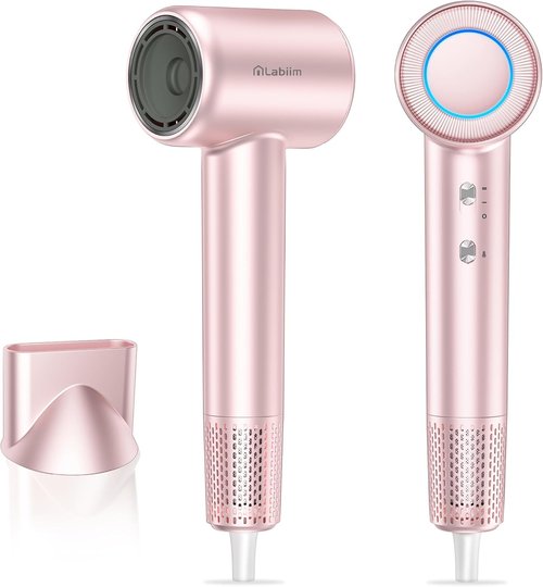 Labiim Hair Dryer, High-Speed Ionic Low Noise Blow Dryer with Brushless Motor for Fast Drying, Thermo-Control Quiet Compact Hair Blow Dryer, Hairdryer with 1 Nozzle Attachments for Home Salon Travel