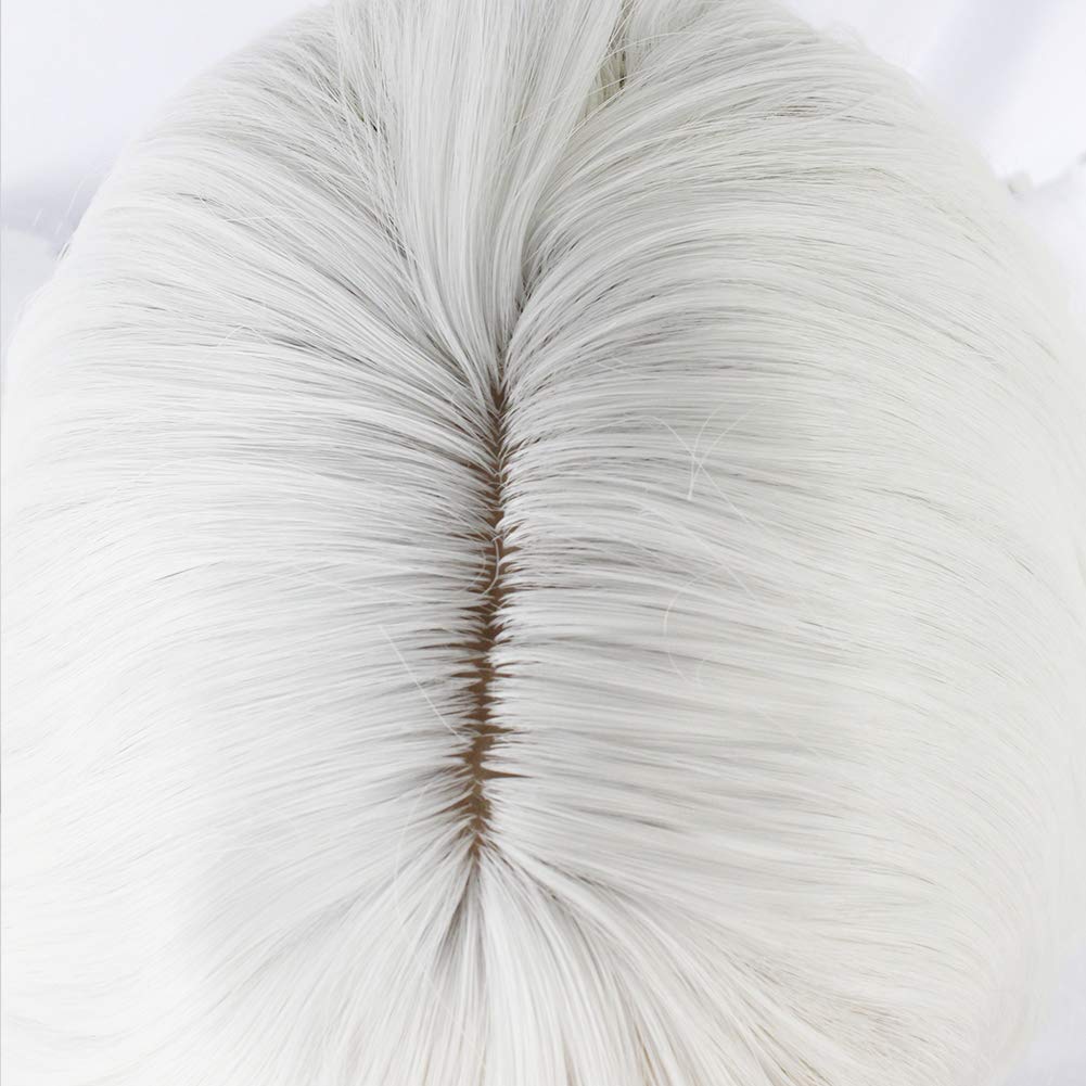 JoneTing White wig +(Wig Cap) with Bangs Cosplay Costume Synthetic Short Natural Wavy Wigs for Women Halloween Christmas Costume Party Wig