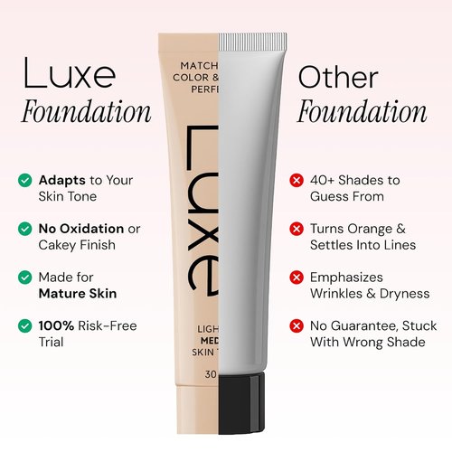 Luxe Color Changing Foundation - Adapts to Your Skin Tone - Buildable Light-to-Medium Coverage | 12-Hour Wear - Medium Dark