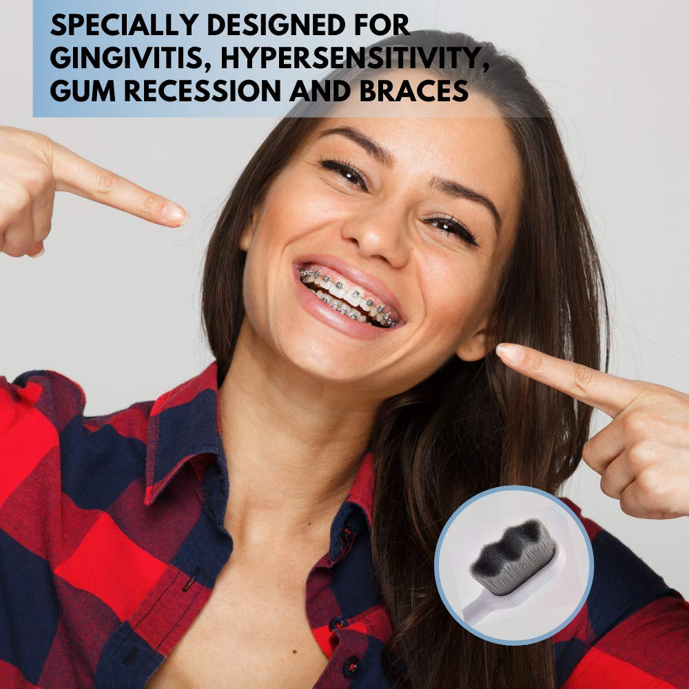 Wimolek Extra Soft Toothbrush - Micro Nano Bamboo Charcoal Bristles for Sensitive Gums | 2 Pack - Black Wave