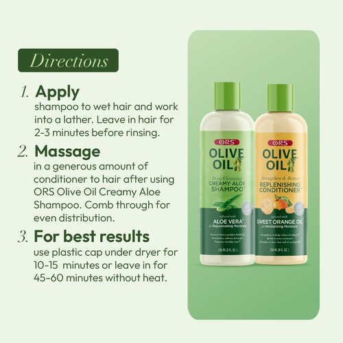 ORS Olive Oil Shampoo & Conditioner with Aloe Vera & Orange Oil for Moisture, Strengthen & Restore (2 Piece Set)