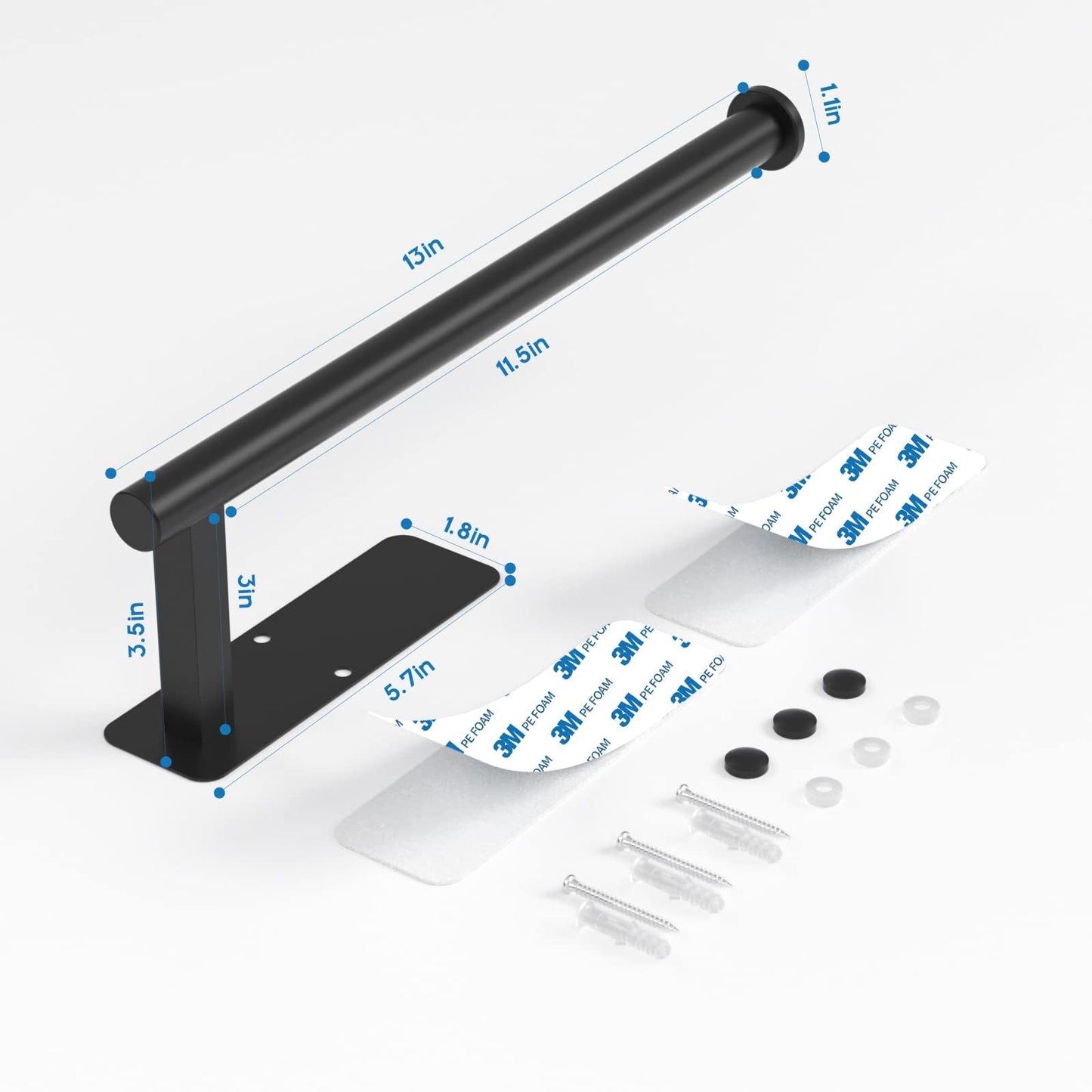 ASTOFLI Paper Towel Holder Under Cabinet No Drilling, Self Adhesive Paper Towel Holder Wall Mount for Kitchen Rack, Under Counter Napin Holder No Drill, 304 Stainless Steel Matte Black