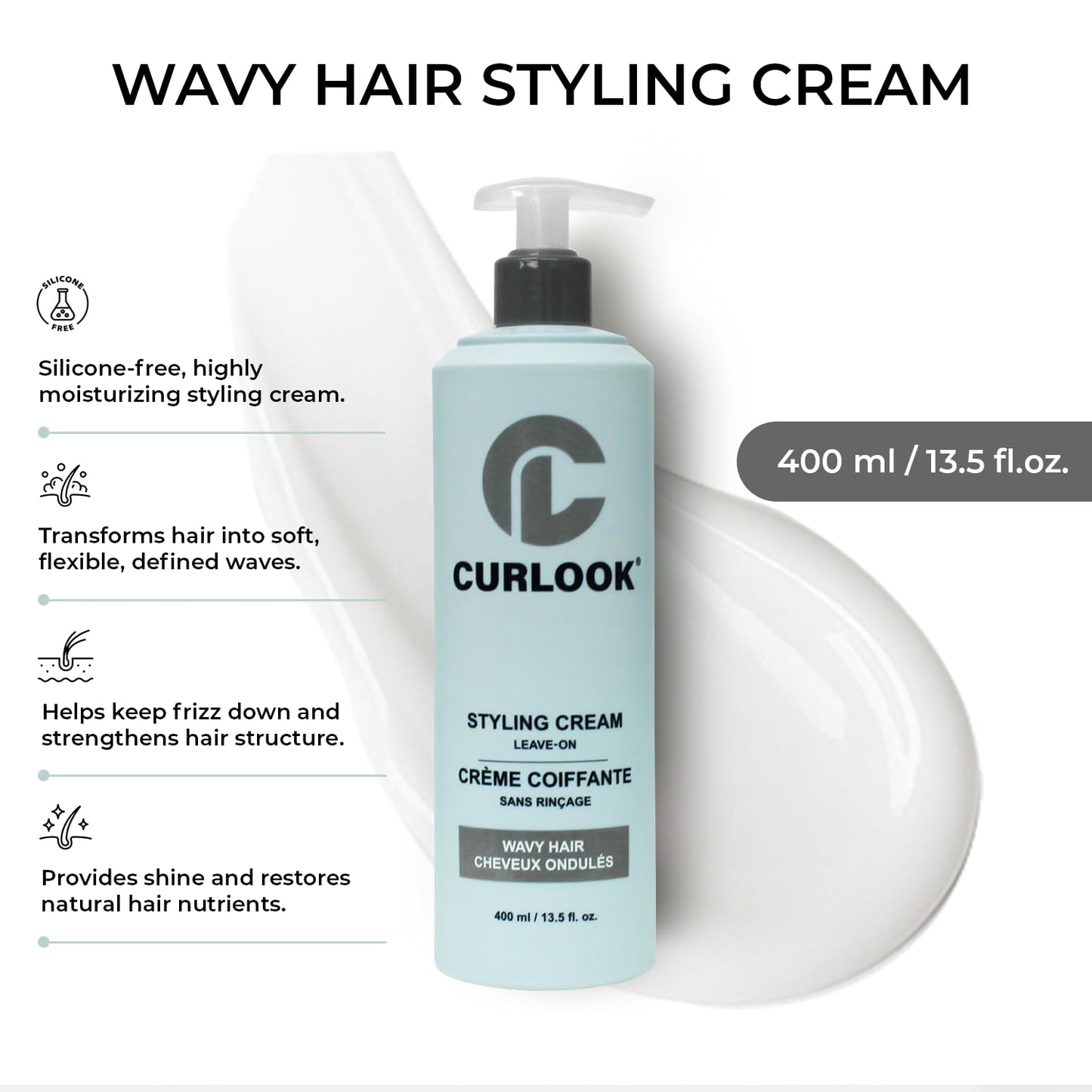 Skiennix Wavy Hair Styling Cream - Silicone-Free Formula for Soft, Defined Waves | 400ml