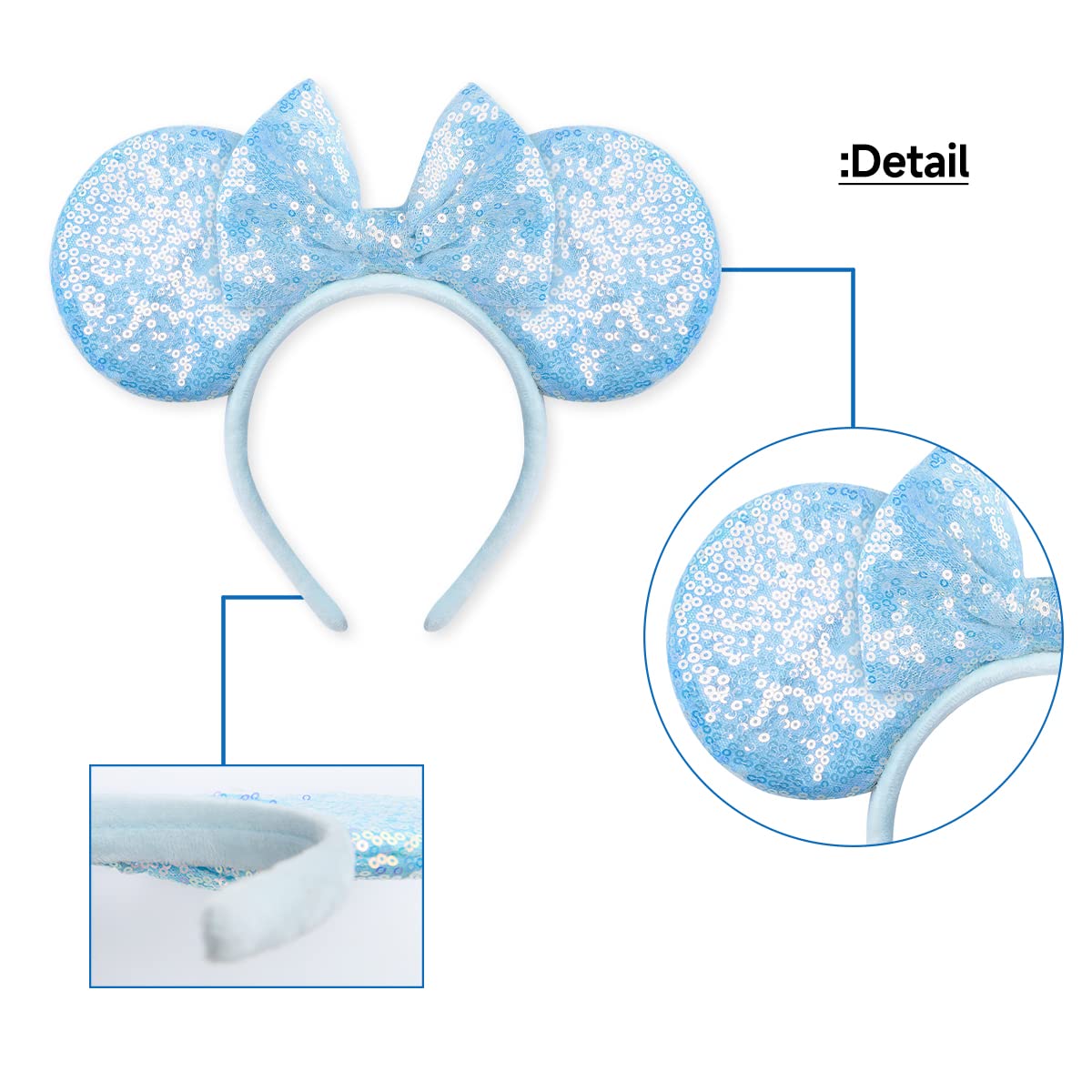 Mouse Ears headband,2pcs Sequin Headband Glitter Hairband for Baby Shower Headwear Halloween Theme Party Decorations (Pink&Blue)