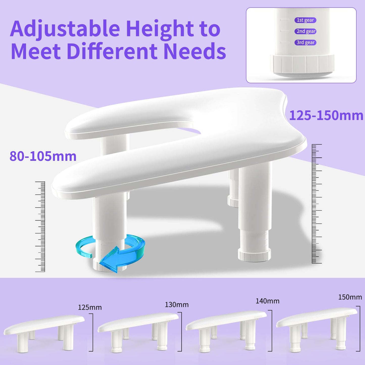 ZIZZON Height Adjustable U-shaped Arm Rest, Manicure Nail Pillow Hand Rest Microfiber PU Leather Nail Cushion for Nails Tech