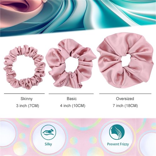 12 Pcs Skinny Satin Silk Scrunchies Hair Ties for Women Girls Bracelets Ponytail Holder Thin Hair Bands Elastic Ropes Hair Bun Accessories (Skinny 12Pcs-Blush)