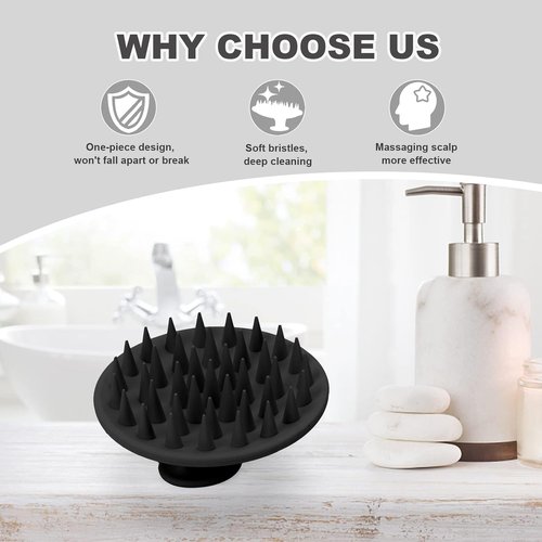 Meartchy Silicone Scalp Massager - Hair Growth & Dandruff Removal Brush | Soft Bristles for Wet & Dry Use (Black)