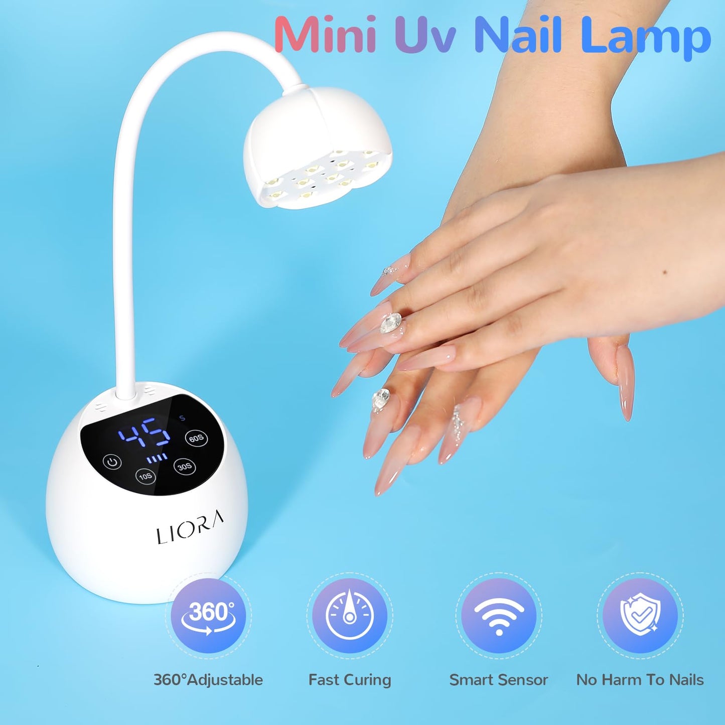 LIORA UV LED Nail Lamp - Gooseneck UV Light for Gel Nails - LED Lamps for Gel Polish Equipped with Power Storage Function 24W USB Rechargeable with Four Timers Automatic Sensor DIY Nail Art(White)