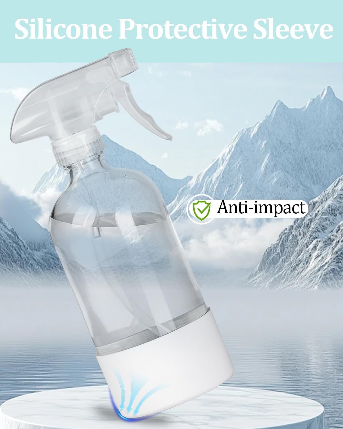 Skiennix 360° Glass Spray Bottles - 16 oz Refillable Containers with Silicone Sleeve & Adjustable Nozzles | Perfect for Hair, Cleaning & Plants