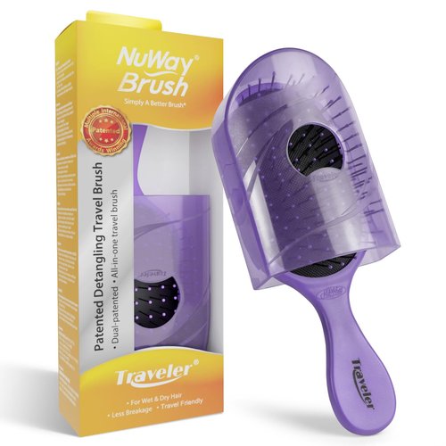 NuWay Traveler Detangling Hair Brush - Compact Travel Hairbrush for Gentle Scalp Care (Lavender)