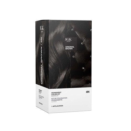 IGK Permanent Hair Dye Color Kit - 4N Original Brown | 100% Gray Coverage, Strengthens & Adds Shine, Ammonia Free