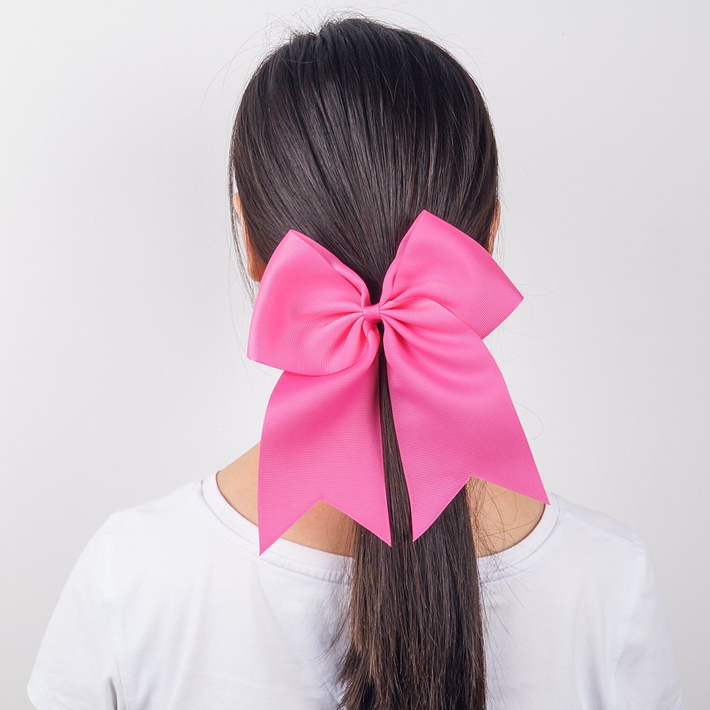 NCMAMA Baby Girls Large Breast Cancer Awareness Cheer Bow Solid Hot Pink Ribbon Hair Tie Ponytail Holder 10Pcs