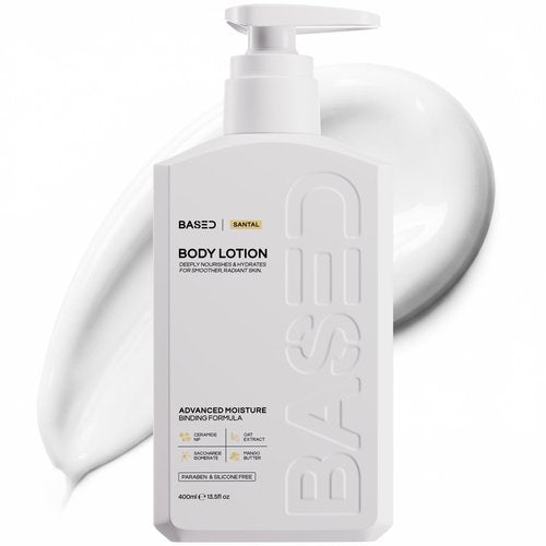 BASED Body Lotion with Ceramides - Santal Scent Men's Hydrating Moisturizer - Fast Absorbing Non Greasy Formula - Softens Dry Skin - Formulated & Filled in USA (13.5 Fl Oz, Pack of 1)