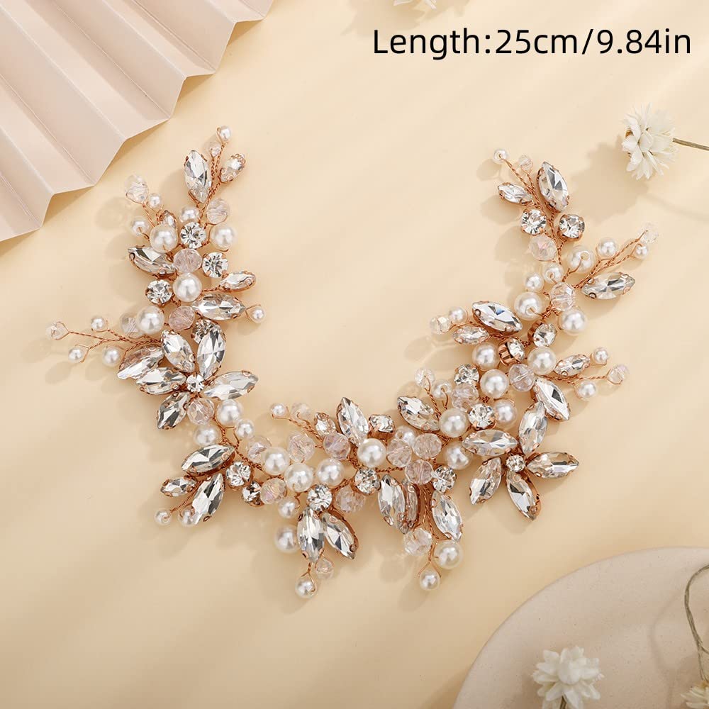 Teyglen Dainty Flower Red Rhinestones Crystal Headband Bride Wedding Pearls Headband Hair Vine Luxurious Hair Accessories Shiny Bridal Headpieces for Women Girls (Red)