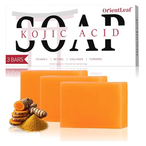ORIENTLEAF Kojic Acid Soap - Turmeric Bar for Dark Spots & Brightening | Gentle Face & Body Wash (3 Pack)